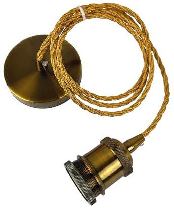 MOSSODOR Ceiling Rose Vintage Suspended Pendant Light Modern Retro Pendant Fitting with E27 Lamp Holder Suspension Braided Flex Pendant Light Kit French Gold Lamp Holder (Twisted Wire-Ancient Gold)