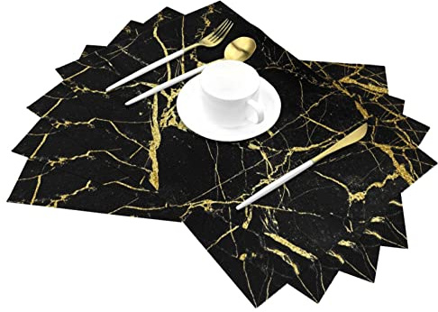 Schwarz Gold Marmor PVC Platzsets Set von 4 Stück Home Esszimmer Geschenke rutschfeste Tischsets hitzebeständig Tischsets 45 x 30 cm