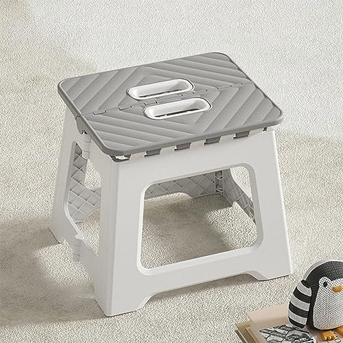 Kleiner Klapphocker, Faltbar Küchenhocker Klapptritt, Tritthocker Klappbar,für Küche, Bad, Esszimmer, Büro, Garten, Camping(Extra Groß, Grau und Weiß)