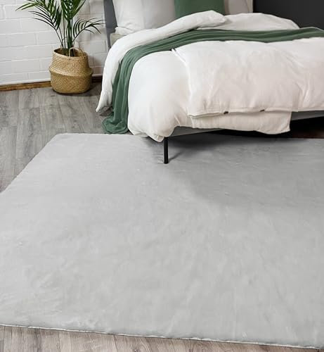 jilda-tex Teppich Überwurf Bettvorleger Felloptik Rabbit Deluxe 750 GSM Kunstfell Fellimitat (Hellgrau, 160x230 cm)