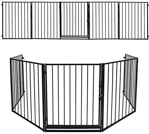 Hebitod Griglia di protezione per camino con porta in metallo, per cuccioli, per scale, per bambini, 2 pezzi, 304 cm, colore nero