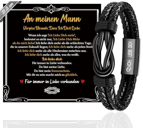 SUNSH Geschenke für Männer,Ich Liebe Dich Geschenke für Männer,Graviertes Lederarmband für Männer,Geschenke für Männer/Freunde/Ehemänner/Verlobte,Geburtstag Jahrestag Weihnachten Valentinstag-21.5cm