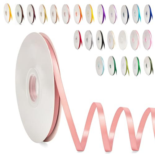 0.6CM Schleifenband Bohnenpastenpulver,6mm x 91m Polyester Satinband Dekoration Geschenkband Stoffband Seidenbänder für Heimwerkerkunst DIY-Handwerk,Geschenk Verpackung,Schleifen, Hochzeitsdekoration