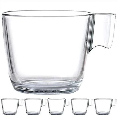 Pack de 6 Tazas de cafe · Tazas Grandes de 21 cl · Cristal transparente (Lungo · Con Leche)
