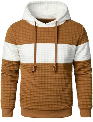 HOOD CREW Herren Sweatshirts Langarm Pullover Patchwork Plaid Jacquard Hoodie Casual Drawstring Hoody Top