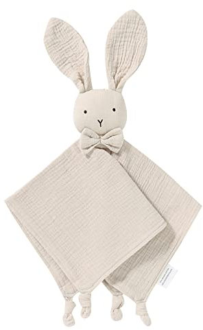 LAWKUL Baby-Schmusetuch Bio-Baumwolle Musselin weich Kuscheldecke für Neugeborene Jungen und Mädchen 40x40cm Häschen Beige