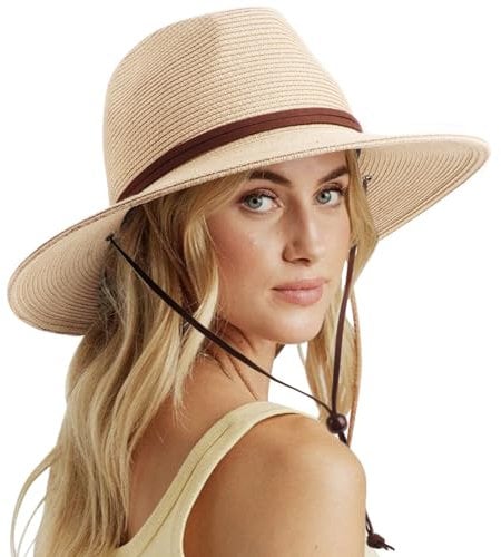 DRESHOW Femme Homme Chapeau de Paille Panama Unisexe Chapeau Été Large Bord Chapeau de Soleil Anti-UV Chapeau de Soleil