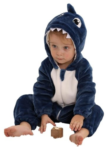 HAHASHOW BéBé d'hiver Grenouillères Combinaison, Unisexe Animal Barboteuses Manteau à Capuche, Enfants Flanelle Pyjama Jumpsuit pour Garçon et Fille 0-6 Mois, Le Requin