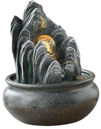 perfk Tischbrunnen, Wasserfallbrunnen für den Innenbereich, beleuchteter Wasserbrunnen für das Wohnzimmer, Zuhause, Bauernhaus, Meditationsdeck, Stil D