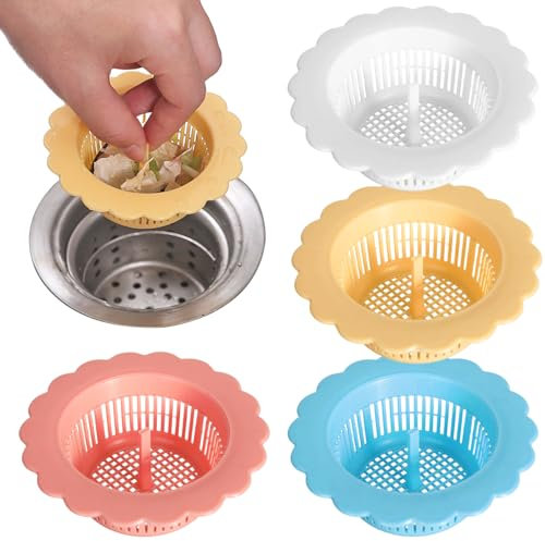 Filtro per lavello da cucina 4 pezzi Raccoglitore per alimenti per lavello in plastica 3,5 Filtro per lavello a maglia fine Cestello per lavello da cucina facile da pulire con manico Raccogli