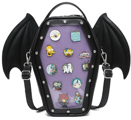 CHERRY SAUCE Ita Bag Rucksack, Gothic-Stil, Sarg-Form, modische Geldbörsen und Handtaschen, Halloween, JK Taschen, abnehmbare Kreuzgurte, C-Schwarz/Violett, Benutzerdefiniert