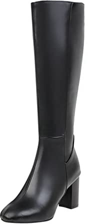 Stivali in pelle da donna autunnale, stivali alti con tacco alto sopra il ginocchio, stivali occidentali da equitazione, invernali, caldi e invernali, da donna, Nero , 37 EU