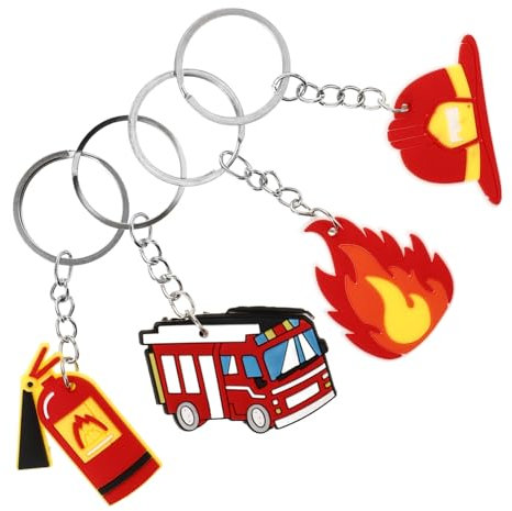 Zerodeko Feuerwehrauto-Schlüsselanhänger Feuerwehrmann-Schlüsselanhänger Ringe Feuerlöscher-Schlüsselanhänger Süßer Schlüsselanhänger Für Rucksack Handtasche Geldbörse Anhänger Ornamente 4