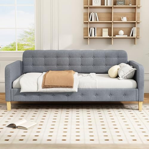 Lcoho 90x200cm Sofabett, Tagesbett, Knopfnagelverzierung, einfach und stilvoll, Grau