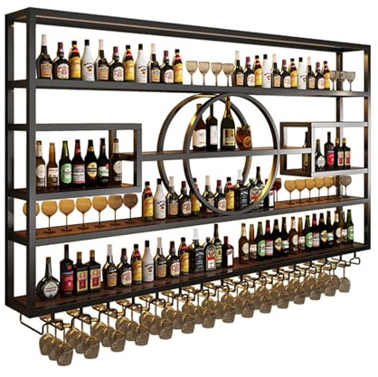 Porte Bouteille Mural En Fer,Étagère Murale À Vin Avec Lumière LED,Porte-Bouteilles Et Porte-Verres,Range Bouteille,Casier À Vin En Métal,Casier À Bouteilles En Métal Pour Bar,Cuisine Et Cave À Vin(Bl