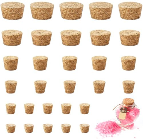 30Pcs Tapered Cork Plugs Wooden Bottle Corks Stoppers Wine Bottle Corks Soft Wood Tapered Cork Stopper Wood Bottle Corks Mini Replacement for Bottles Craft Jars (6 Sizes)