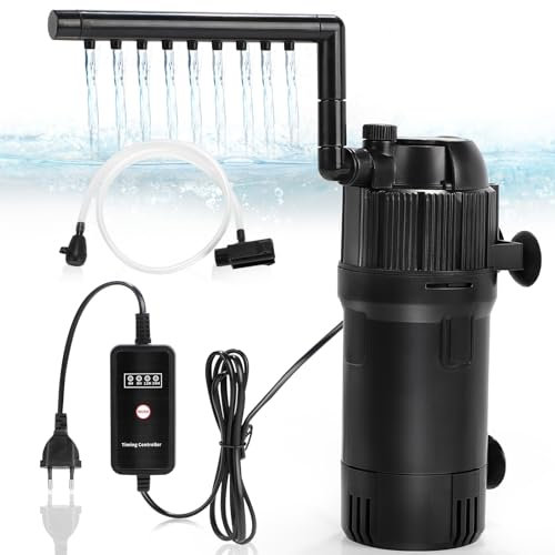DBREAKS Filtre intérieur 5 en 1 pour aquarium - 400 l/h - Pompe d'aquarium 4 W avec filtre - Filtre d'aquarium réglable avec lampe UVC de 3 W et minuterie réglable pour aquarium