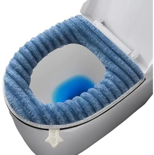 Soft Toilet Seat Cushion Washable and Comfortable Toilet Seat Cover Pads Reusable Thicker Warmer Cover Pads with Zipper (Blue)