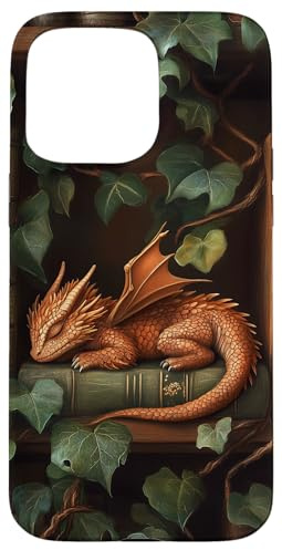 Kleiner Drache schläft auf einem Bücherregal mit Reben Hülle für iPhone 15 Pro Max