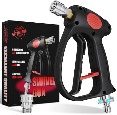 SITIMIMIL®Swivel Pressure Washer Gun with 3/8 Rotate Quick Plug & M22-14mm Adaptor 4500PSI Easy Pull Trigger Short High Pressure Washer Handle with 1/4 Quick Connect for Foam Cannon and Nozzles