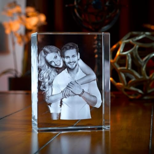 Hainadian Marcos de fotos de cristal 3D personalizados grabados, álbum de fotos personalizado para mujeres, esposa, hombres, mamá, papá, ella, él (2D, 50 x 50 x 80 mm)