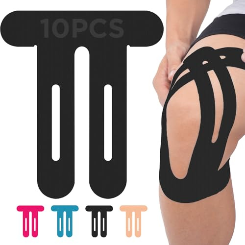OK TAPE 10 Stück Knie Tape,Kinesiotapes Vorgeschnitten,Kinesiotapes Knie,Tapes Medizinische Klebebänder für Knieschmerzen,25x22cm,Schwarz