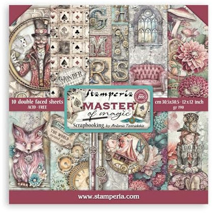 Stamperia - Scrapbook Paper Pad for Scrapbooking, Albums, Card Making, Bullet Journalling and More, Acid Free, Double-Sided, Perfect for Hobbies, Crafts, and Gifting (Master of Magic) (30.5 x 30.5cm)