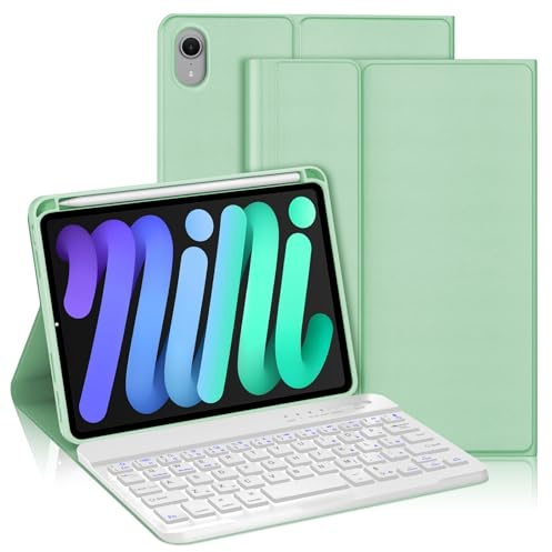 FOGARI Per iPad Mini (A17 pro) 7a/6a generazione 8.3 Pollici Cover Tastiera | Tastiera Bluetooth Rimovibile e Custodia Morbida TPU per Ufficio/Studio/Scrittura, Keyboard Wireless Portatile, Verde chiaro