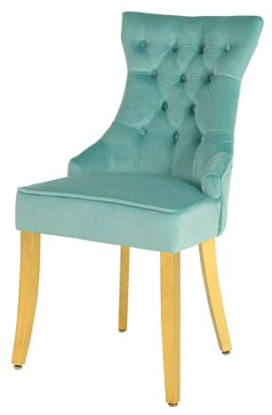 Stuhl CASTLE - 56cm - blau gold - Samt Edelstahl-Beine Chesterfield