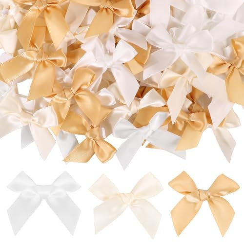 BOFUNX 60 Stücke Satinschleifen Selbstklebend Satinband Schleifen Klein Schleifen Deko Geschenkschleife für DIY Handwerk Karte Geschenkverpackung Taufedeko Hochzeitsdeko