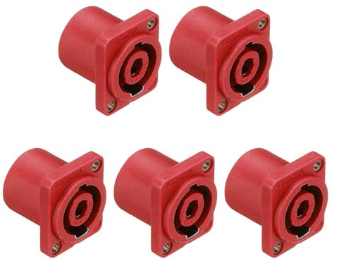 sourcing map 5pcs 4 Pole Speaker Jack Twist Lock, NL4 Connector 1 Inch XLR Speaker Female Panel Mount Audio Microphone Plug Socket for NL4 Series, Red