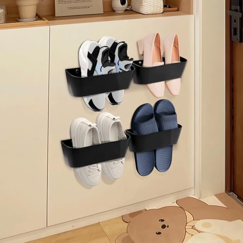 BlyeMichdi 4 Stück Schuhhalter Wand Wohnmobile, Schuhregal Wand Schuhorganizer Camping mit Ohne Bohren Selbstklebend oder Bohren, Platzsparend, Kunststoff Schuhaufbewahrung Hängend Schwarz