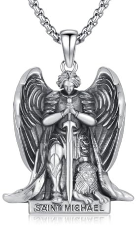 XIXLES Erzengel Michael Halskette 925 Sterling Silber Heiliger Michael Kette Religiöse Amulett Geschenke Schutz Schmuck Herren