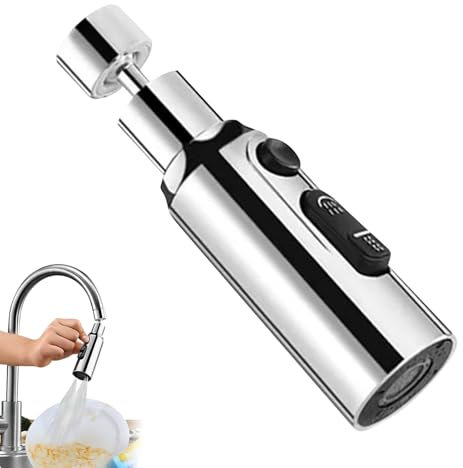 Kitchen Tap Swivel Spray Head, 360° Swivel Spout Sink Tap Attachment, Faucet Extender with 3 Spray Modes, Aerator Adapter Kitchen Accessories, Replacement Tap Bubbler Head Aerator for UK Homes