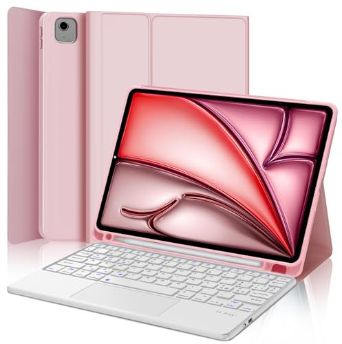 JADEMALL Clavier avec Trackpad pour iPad Air 11 Pouces M2/M3 2024/2025, AZERTY Français Clavier Détachable avec Trackpad pour iPad Air 11 Pouces A2902/ A2903/ A2904, Rose