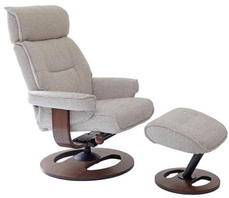 Morris Living The Newton Swivel Recliner Chair & Matching Footstool – Beige Fabric