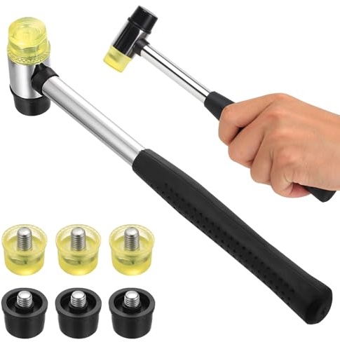 Martello Gomma, 25mm Martello di Gomma a Doppia Testa Piccolo, Martelli in Nylon con Impugnatura in Gommas Antiscivolo per Gioielli, Legno, Fai Da Te, Arti e Mestieri, con 6 Teste di Ricambio