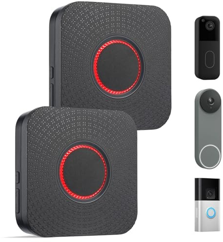 Smart Wireless Doorbell Extender, No Wiring Needed, Compatible with Blink & Ring and Google Nest Video Doorbell, Works with Alexa, Easy App Setup, 2 Pack, Black