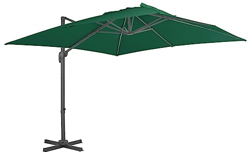 Holamys Ampelschirm 300x300 cm Grün, UV-Schutz, Aluminium-Mast, neigbar & 360° drehbar, für Garten, Terrasse & Pool, mit Kreuzständer, Robustes Outdoor-Design