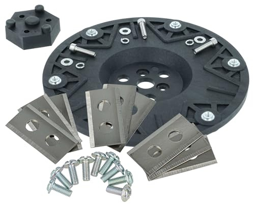 vhbw Zubehör-Set kompatibel mit Landxcape LX793 | LX835, LX795, LX792 Rasenmäher - 1x Messerteller, 9x Messerklingen + Schrauben, Schwarz Silber