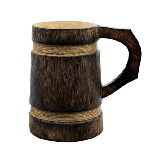 JRose Collections Jarra de madera grande de 17 cm, estilo rústico, con asa, estilo vikingo medieval, jarra de cerveza, jarras decorativas de taberna