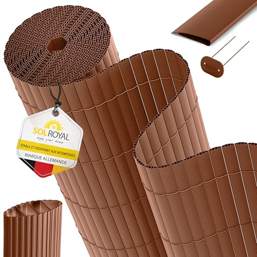 Sol Royal PVC Sichtschutzmatte Sichtschutzzaun mit Clips & Abdeckleiste | 100x300cm Braun Kunststoff dreifache Verstärkung Gartenzaun Windschutz Balkon Sichtschutz wetterfest UV-beständig Zaun P12