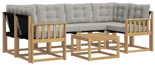 vidaXL Outdoor-Sofagarnitur mit Kissen 7 pcs Weiß und Hellgrau, Moderne Garten-Sofa-Garnitur, Robustes Akazienholz, Bequeme Terrasse, stilvolle Couch zum Entspannen