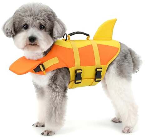 Zunea Gilet de sauvetage pour chien de petite et moyenne taille – Gilet de sauvetage requin pour chiot pour la natation et la navigation, réglable – Aide à la flottabilité pour animaux de compagnie