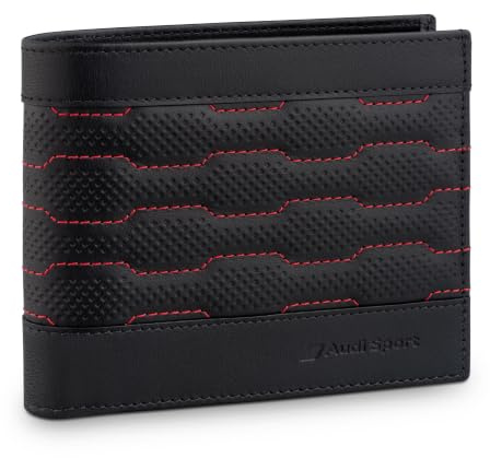 Audi 3152600900 Geldbörse Brieftasche Portemonnaie Leder RFID-Schutz, schwarz/rot