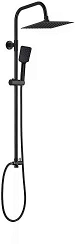 ENKI, Carre, RG016, Black, Dual Rigid Riser Kit with Square Overhead Showerhead and Hand Shower Set, Solid Stainless Steel, Easy Clean Shower Head, Modern, Easy to Install, 1 Year Guarantee