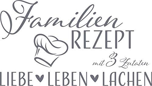 GRAZDesign Wandtattoo Wohnzimmer Familie Familienrezept mit 3 Zutaten, Lustig Sprüche Flur, Küche, Wandaufkleber selbstklebend, Wandsticker modern, 88x50cm, 071 grau