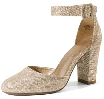 Dream Pairs Women's High Heel Chunky Pumps Shoes,Gold/Glitter,3.5