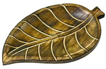 Ajuny Bandeja Decorativa de Madera Hecha a Mano con Diseño de Hojas para Servir Alimentos Aperitivos Frutas Desayuno Cena Uso Versátil en Cocina Bar Decoración del Hogar los Mejores Regalos
