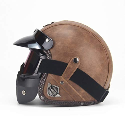 MXYMC Casque Moto Jet 3/4 Moto Casque Moto Jet Cafe Racer Visière Scooter Universel pour Toutes Les Saisons, Adapté à La Conduite en Extérieur (Marron,M(57-58cm))